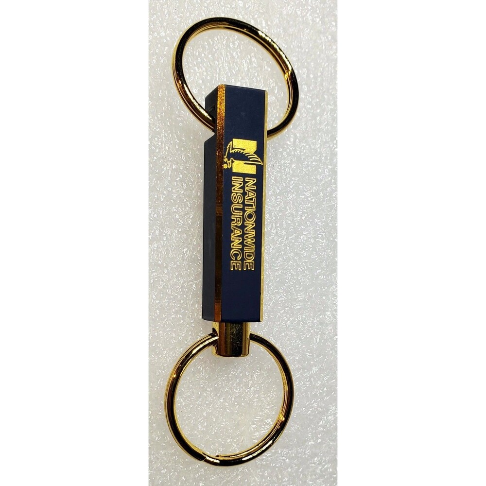 Vintage Nationwide Insurance Quick Release Pull Apart Keychain Gold Tone Blue VT
